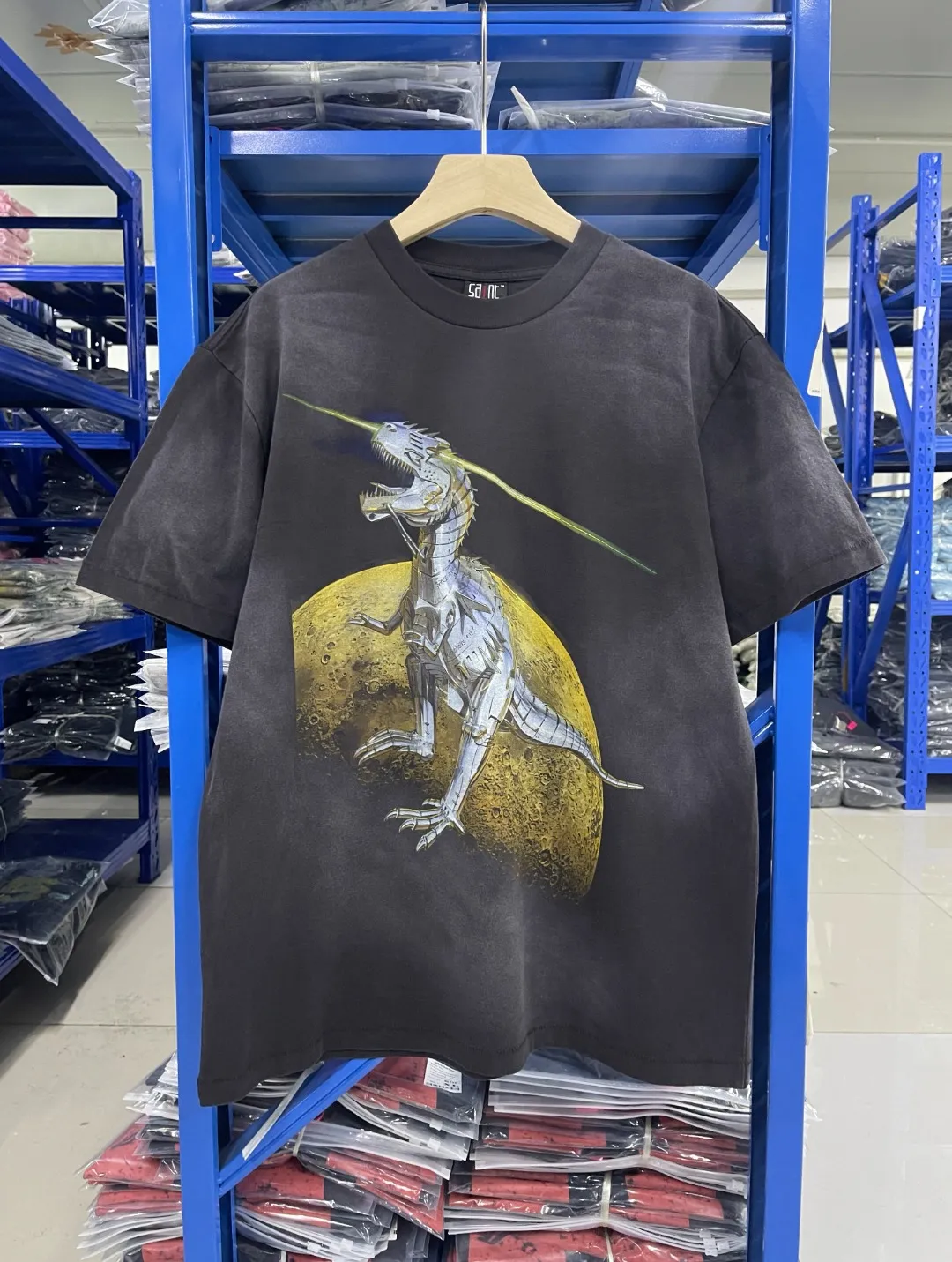Spot ST420 style washed gray P146 Saint Michael 25SS "sorayama" metal dinosaur Hajime Sorayama co-branded washed distressed T-shirt size S-M-L-XL